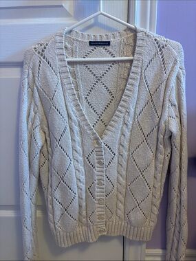Brandy Melville Cream Cable Knit V-Neck Cardigan